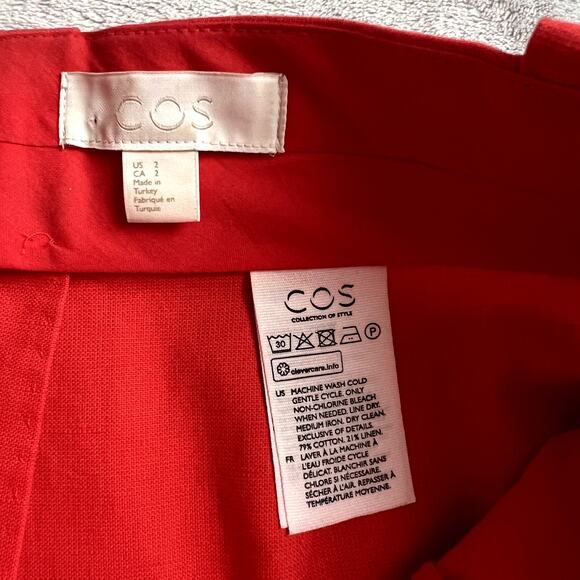 COS Women sz 2 Trouser Bermuda Pleated Shorts Linen Blend Red/Orange Old Money - Picture 4 of 9